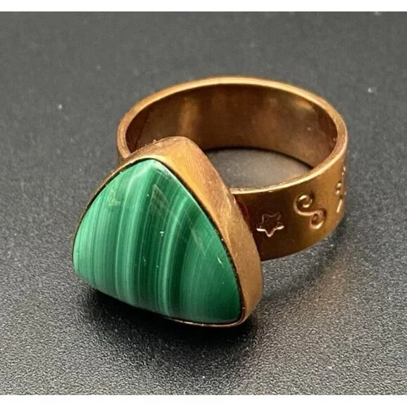 Signed Jay King DTR Copper Ring Size 7.75 Triangular Natural Malachite Cabochon - Picture 1 of 12
